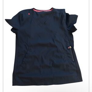 Koi Navy Blue Scrub Top with Pink Accents